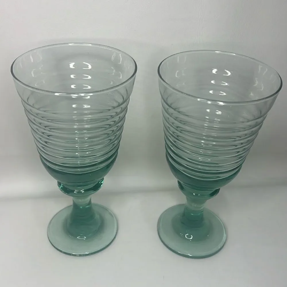Libby Glass Company Sirrus Water Goblets Glasses Set 2 Insulator Green Vintage
